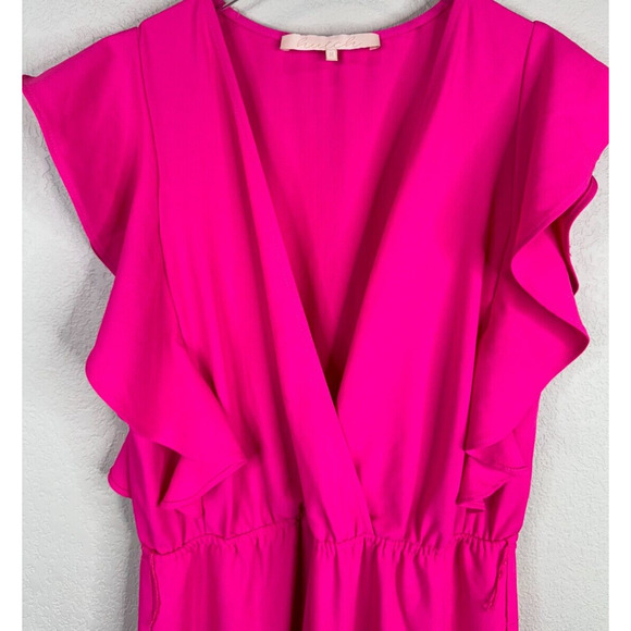 Hutch Women's One Piece Ruffle Wrap Jumpsuit Wide Leg Pink Size M - Picture 2 of 15